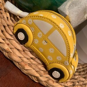 Kate Spade Beep Beep Yellow Daisy VW Beetle Car Coin Purse Bag